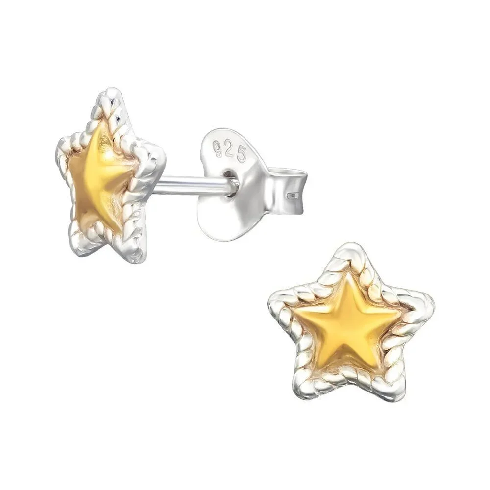 Sterling Silver Two Tone Tiny Star Studs